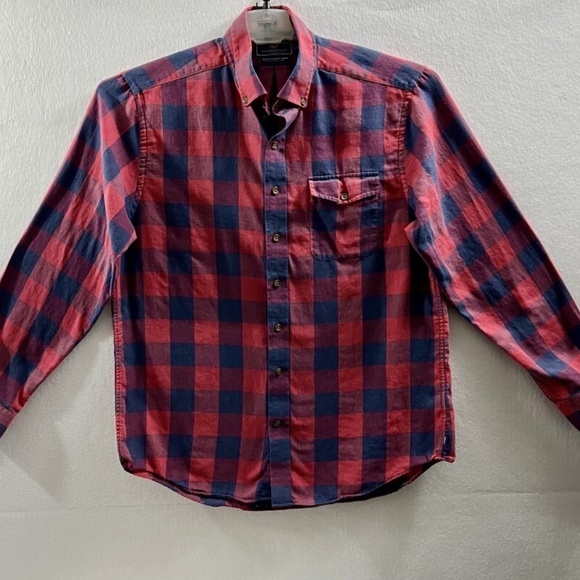 Vineyard Vines Crosby Slim Fit Red Blue Checker Cotton Long Sleeve Men's Large - Picture 1 of 8